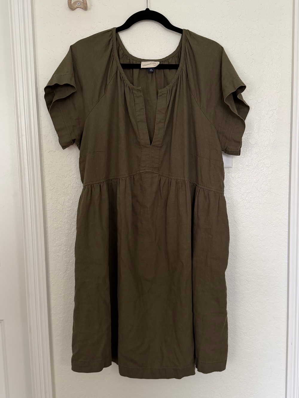 Universal Thread Olive Green Linen Short-Sleeve Mini Dress